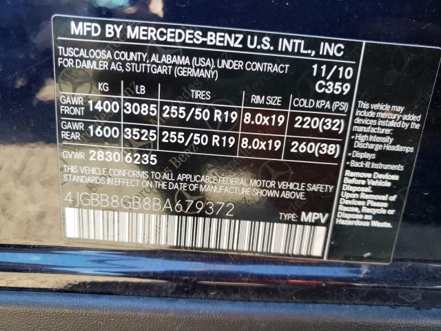 Photo 9 VIN: 4JGBB8GB8BA679372 - MERCEDES-BENZ ML 350 4MA 