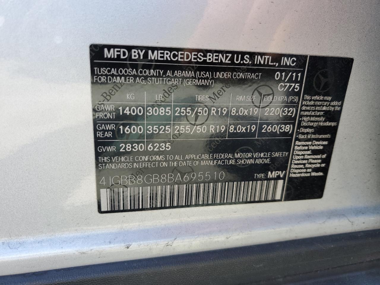 Photo 12 VIN: 4JGBB8GB8BA695510 - MERCEDES-BENZ M-KLASSE 