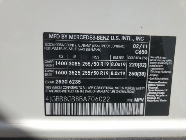 Photo 13 VIN: 4JGBB8GB8BA706022 - MERCEDES-BENZ ML 350 4MA 