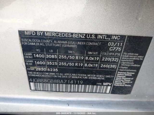 Photo 8 VIN: 4JGBB8GB8BA714119 - MERCEDES-BENZ M-CLASS 