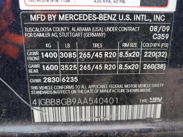 Photo 11 VIN: 4JGBB8GB9AA540401 - MERCEDES-BENZ ML 350 4MA 