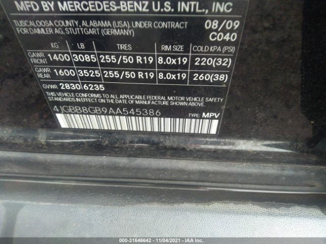 Photo 8 VIN: 4JGBB8GB9AA545386 - MERCEDES-BENZ M-CLASS 