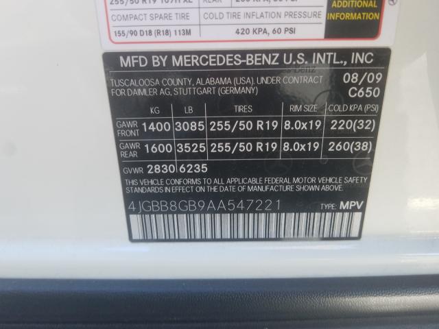 Photo 9 VIN: 4JGBB8GB9AA547221 - MERCEDES-BENZ ML 350 4MA 