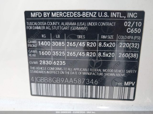 Photo 8 VIN: 4JGBB8GB9AA587346 - MERCEDES-BENZ ML 350 