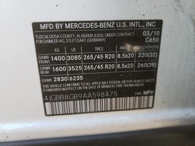 Photo 9 VIN: 4JGBB8GB9AA598475 - MERCEDES-BENZ ML 350 4MA 