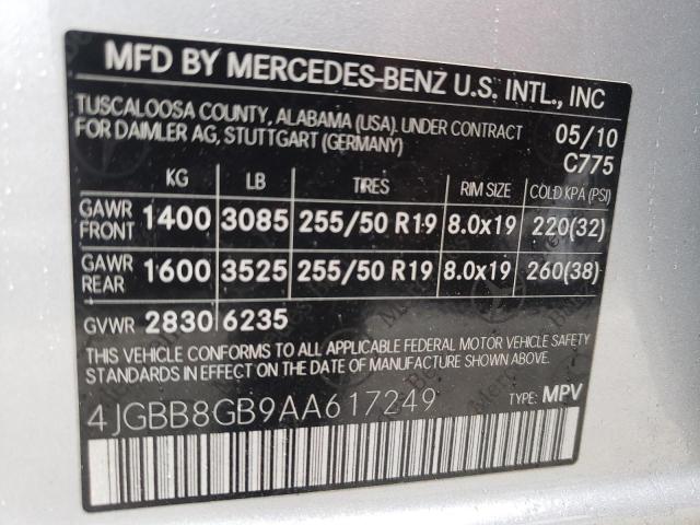 Photo 9 VIN: 4JGBB8GB9AA617249 - MERCEDES-BENZ ML 350 4MA 