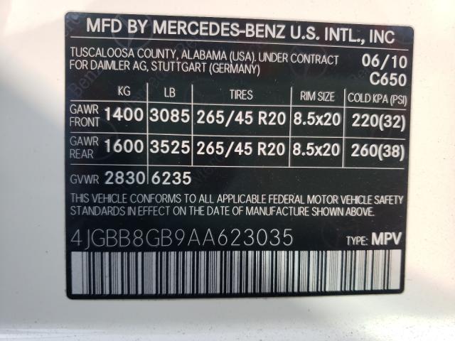 Photo 9 VIN: 4JGBB8GB9AA623035 - MERCEDES-BENZ ML 350 4MA 