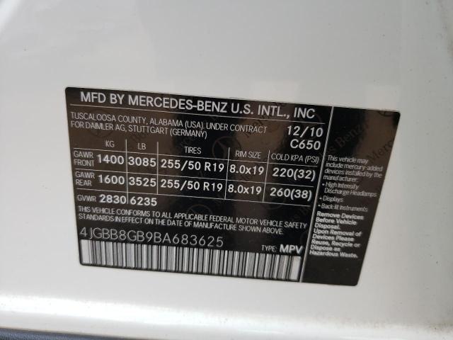 Photo 11 VIN: 4JGBB8GB9BA683625 - MERCEDES-BENZ ML 350 4MA 