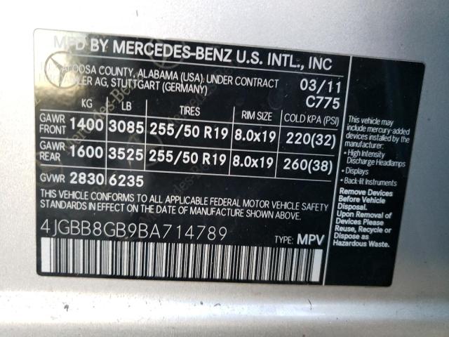 Photo 12 VIN: 4JGBB8GB9BA714789 - MERCEDES-BENZ M-CLASS 