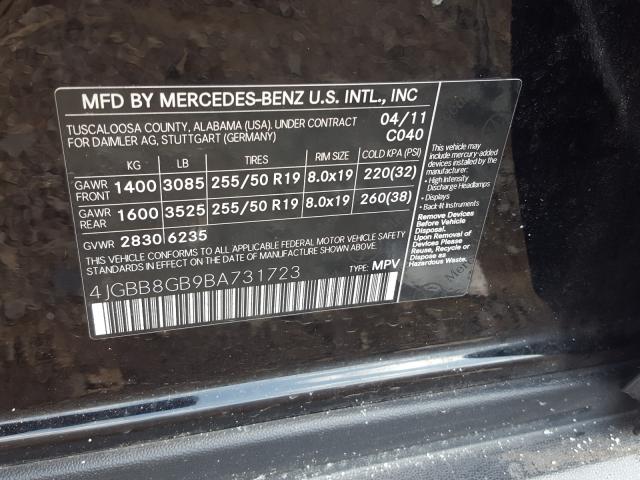 Photo 9 VIN: 4JGBB8GB9BA731723 - MERCEDES-BENZ ML 350 4MA 