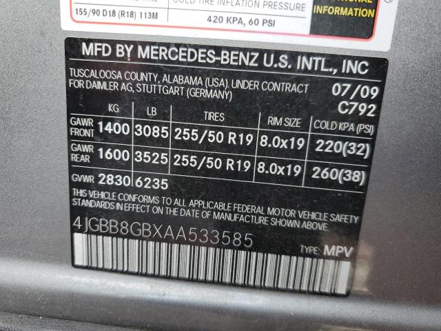 Photo 12 VIN: 4JGBB8GBXAA533585 - MERCEDES-BENZ M-CLASS 