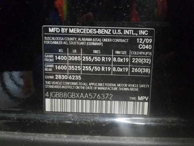 Photo 9 VIN: 4JGBB8GBXAA576372 - MERCEDES-BENZ ML 350 4MA 