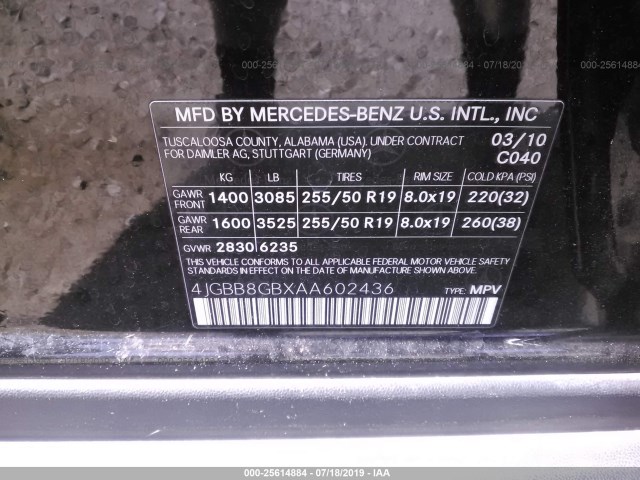 Photo 8 VIN: 4JGBB8GBXAA602436 - MERCEDES-BENZ M-CLASS 