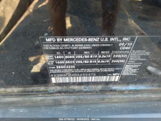 Photo 8 VIN: 4JGBB8GBXBA655476 - MERCEDES-BENZ ML 