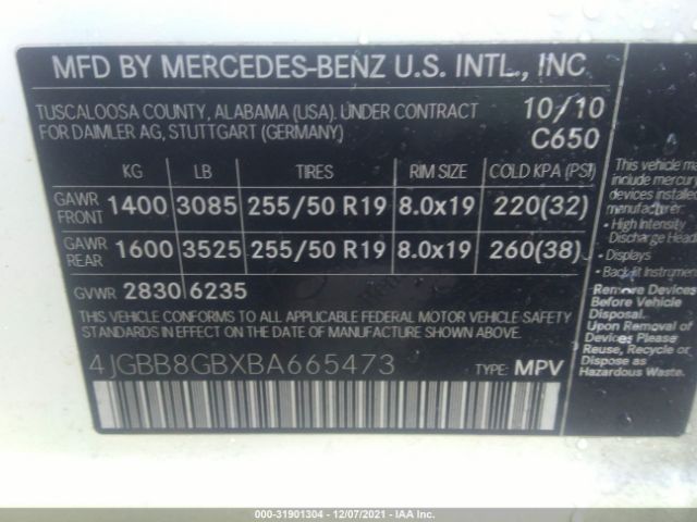 Photo 8 VIN: 4JGBB8GBXBA665473 - MERCEDES-BENZ M-CLASS 