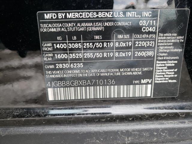 Photo 9 VIN: 4JGBB8GBXBA710136 - MERCEDES-BENZ ML 350 4MA 