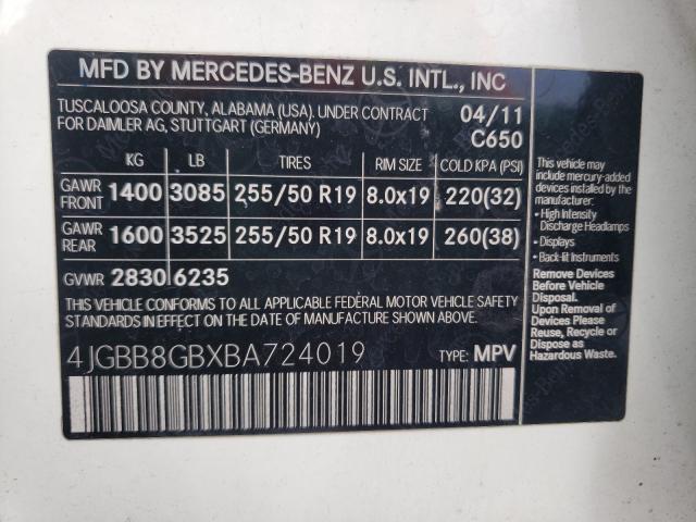 Photo 9 VIN: 4JGBB8GBXBA724019 - MERCEDES-BENZ ML 350 4MA 