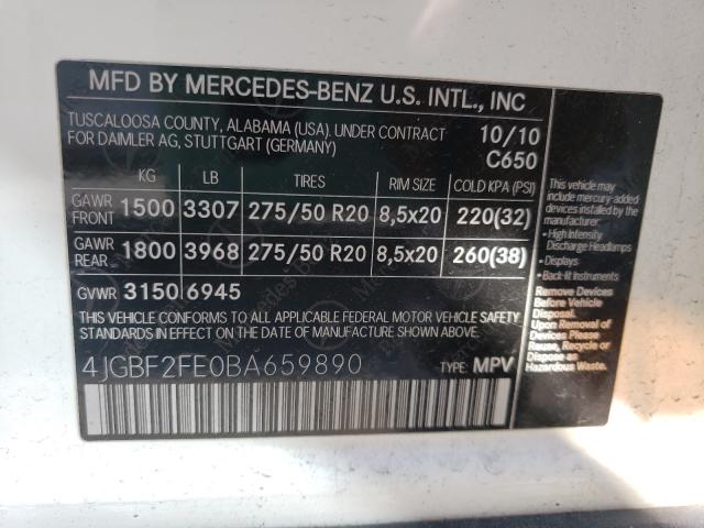 Photo 9 VIN: 4JGBF2FE0BA659890 - MERCEDES-BENZ GL 350 BLU 