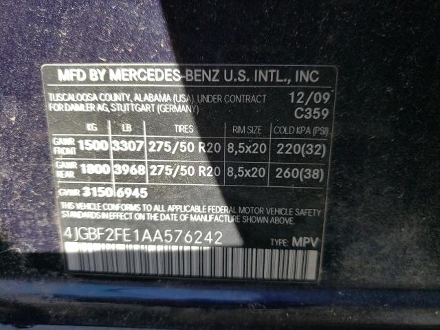 Photo 11 VIN: 4JGBF2FE1AA576242 - MERCEDES-BENZ GL 350 BLU 