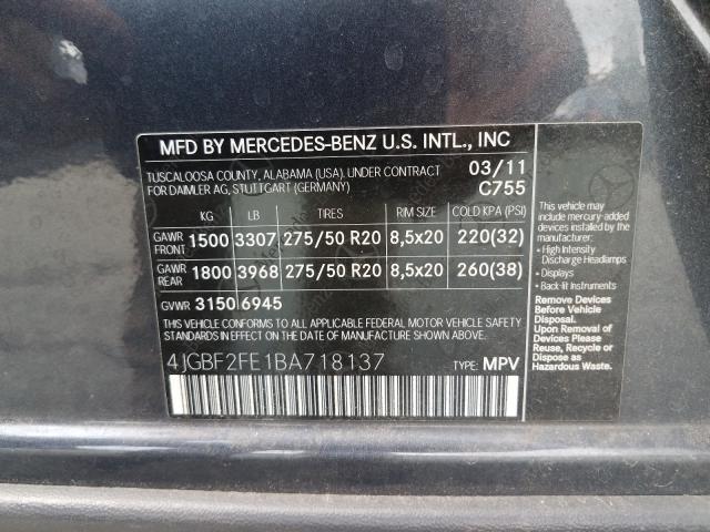 Photo 9 VIN: 4JGBF2FE1BA718137 - MERCEDES-BENZ GL-350 