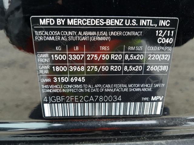 Photo 9 VIN: 4JGBF2FE2CA780034 - MERCEDES-BENZ GL 350 