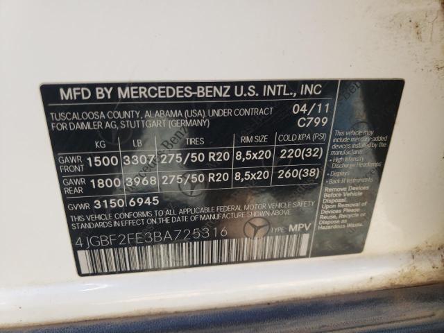 Photo 9 VIN: 4JGBF2FE3BA725316 - MERCEDES-BENZ GL 350 BLU 