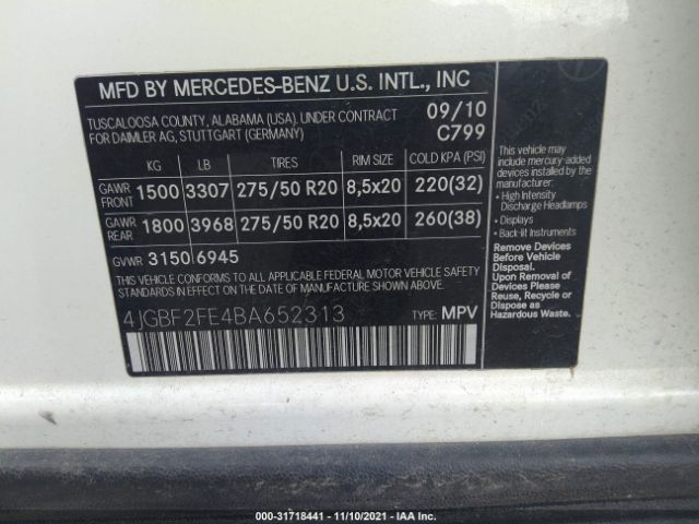 Photo 8 VIN: 4JGBF2FE4BA652313 - MERCEDES-BENZ GL-CLASS 