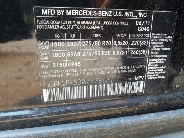 Photo 9 VIN: 4JGBF2FE5BA747883 - MERCEDES-BENZ GL 350 BLU 