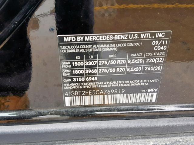 Photo 9 VIN: 4JGBF2FE5CA769819 - MERCEDES-BENZ GL 350 