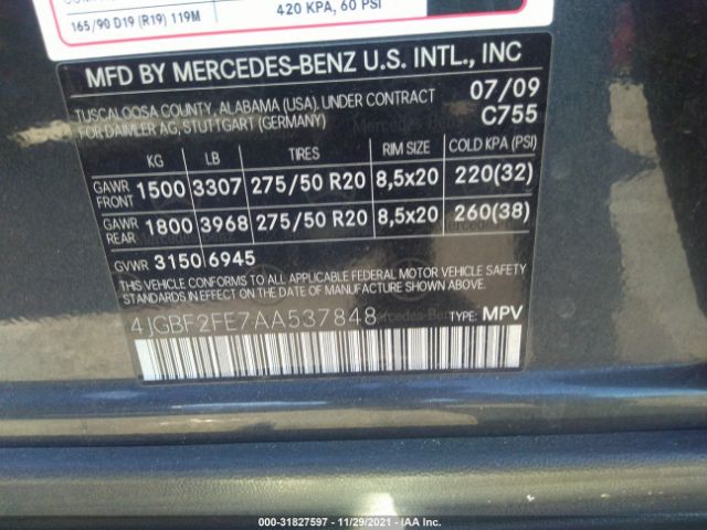 Photo 8 VIN: 4JGBF2FE7AA537848 - MERCEDES-BENZ GL 350 BLUETEC 