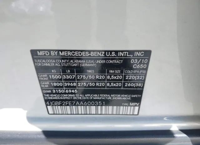 Photo 8 VIN: 4JGBF2FE7AA600351 - MERCEDES-BENZ GL-CLASS 