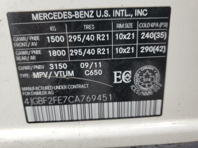 Photo 12 VIN: 4JGBF2FE7CA769451 - MERCEDES-BENZ GL 350 BLU 