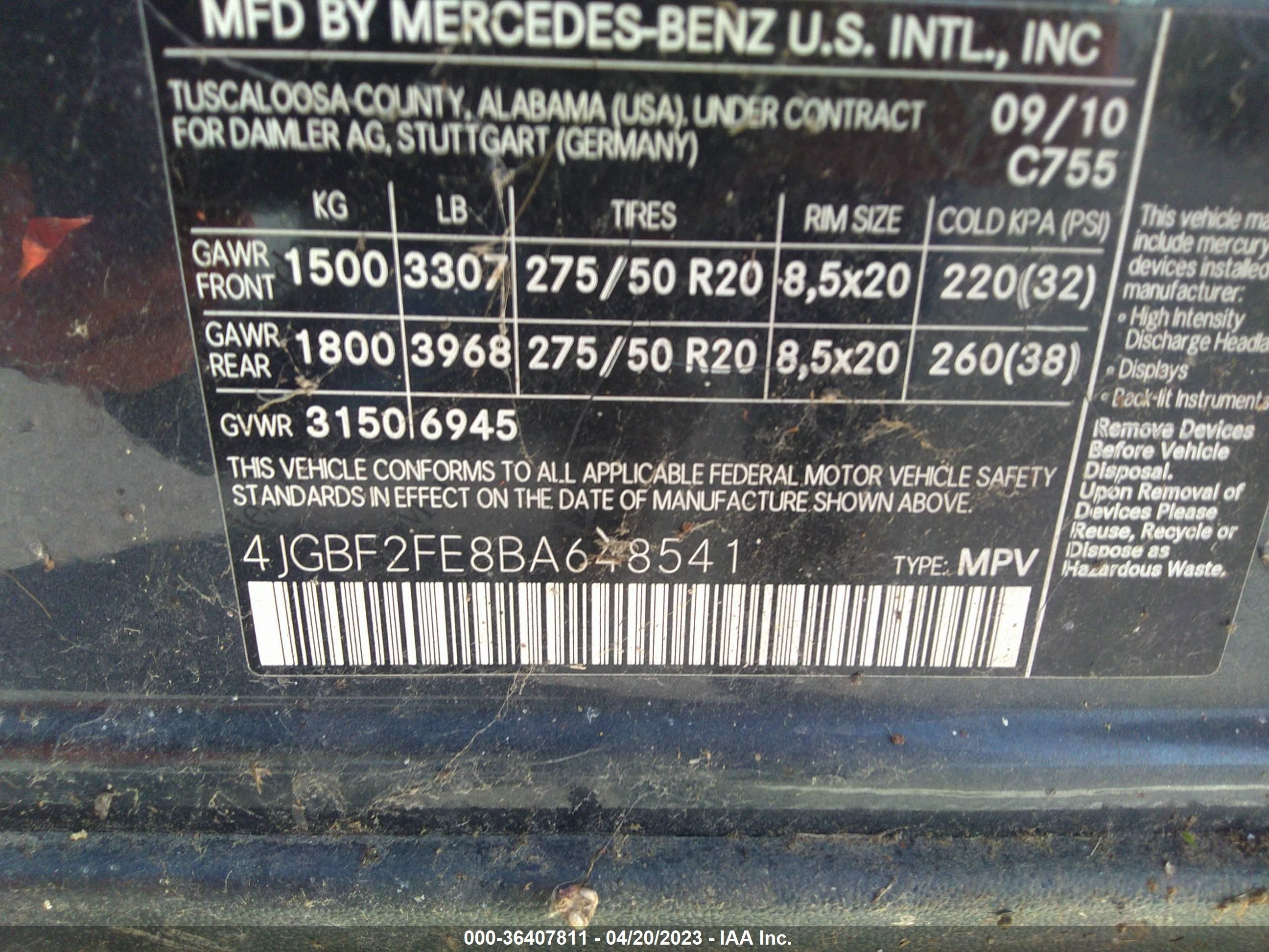 Photo 8 VIN: 4JGBF2FE8BA648541 - MERCEDES-BENZ GL-KLASSE 