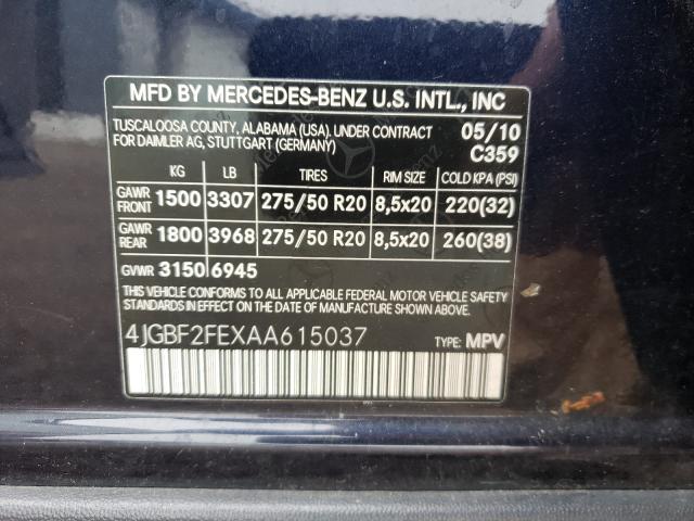 Photo 9 VIN: 4JGBF2FEXAA615037 - MERCEDES-BENZ GL 350 BLU 