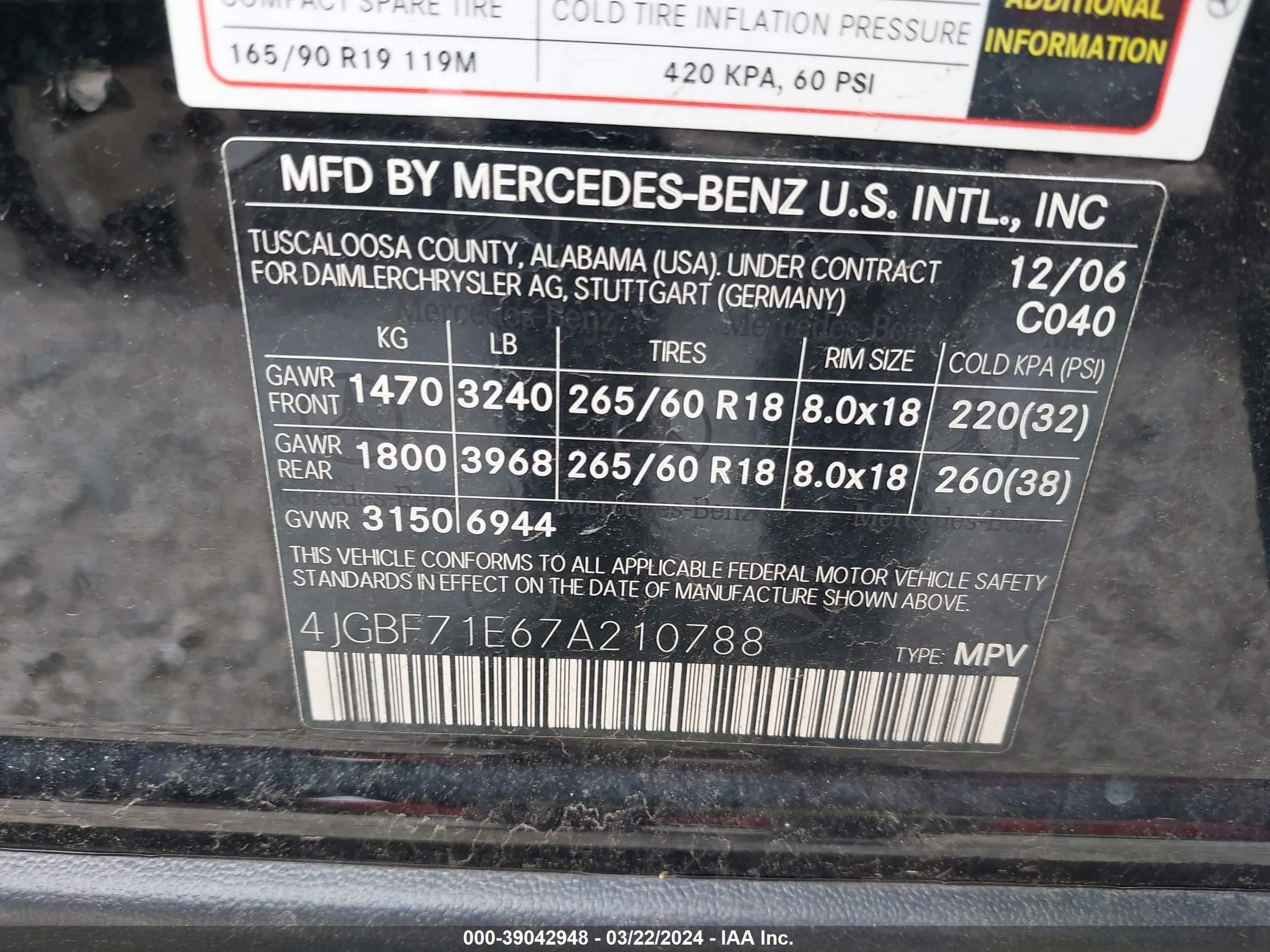 Photo 8 VIN: 4JGBF71E67A210788 - MERCEDES-BENZ NULL 