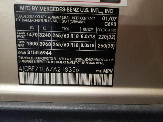 Photo 12 VIN: 4JGBF71E67A218356 - MERCEDES-BENZ GL-CLASS 