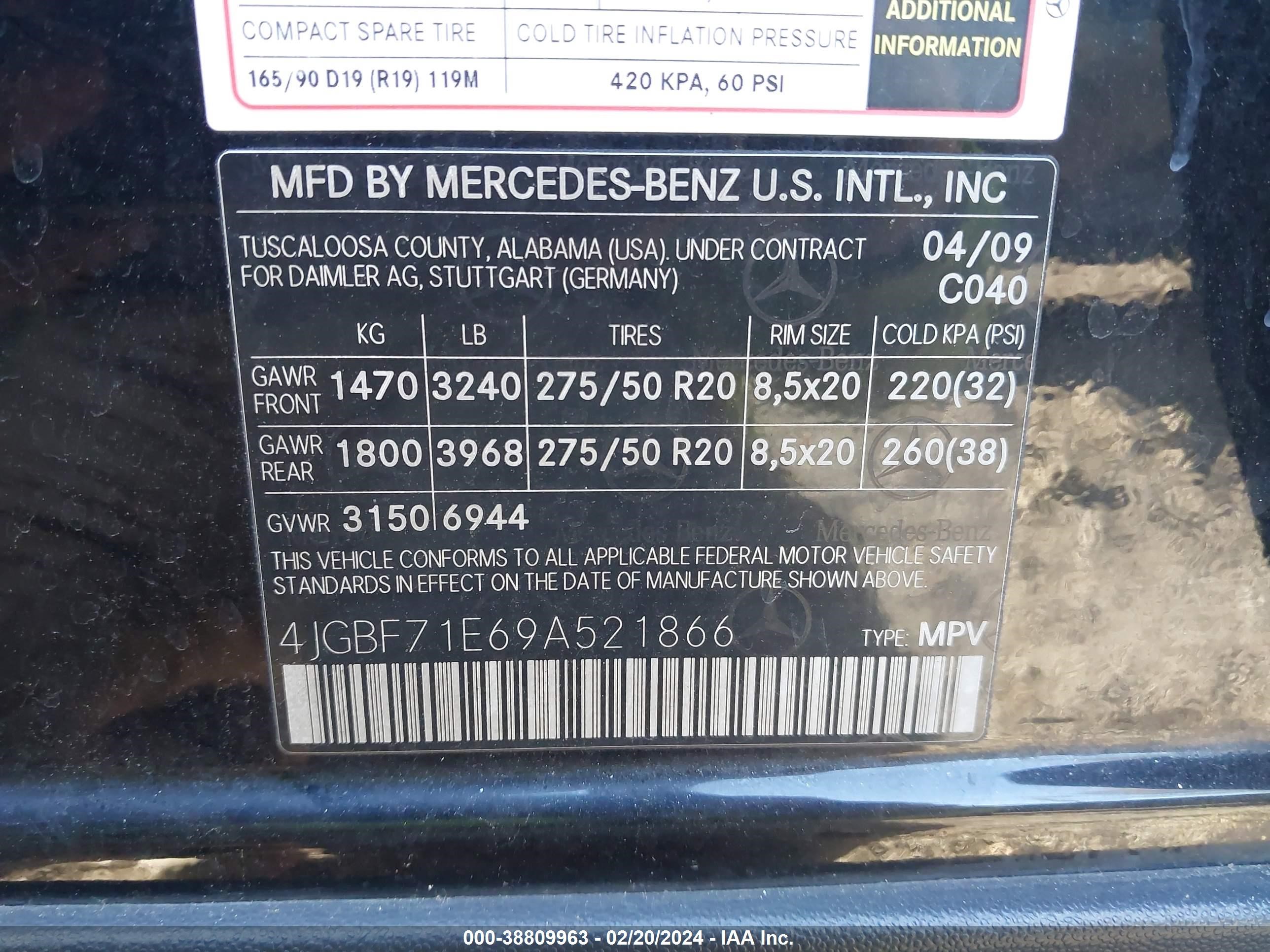 Photo 8 VIN: 4JGBF71E69A521866 - MERCEDES-BENZ NULL 