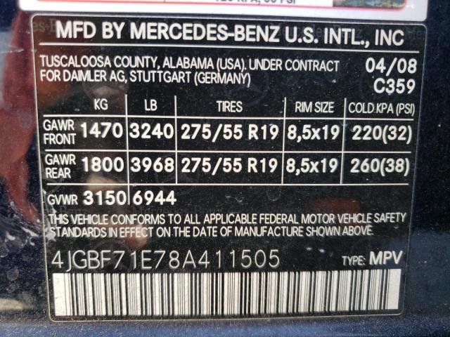 Photo 12 VIN: 4JGBF71E78A411505 - MERCEDES-BENZ GL-CLASS 