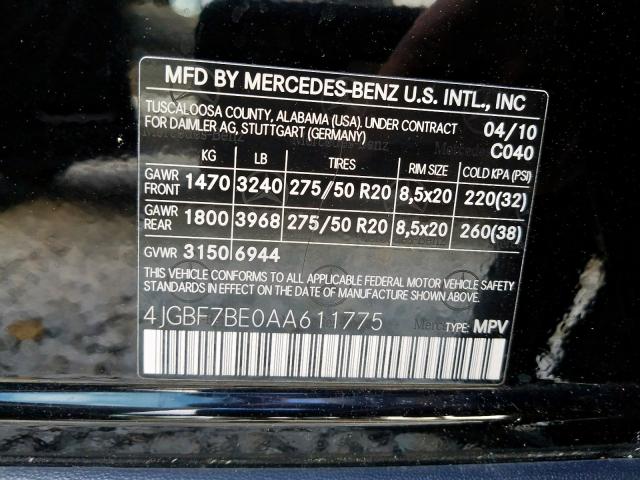 Photo 9 VIN: 4JGBF7BE0AA611775 - MERCEDES-BENZ GL 450 4MA 