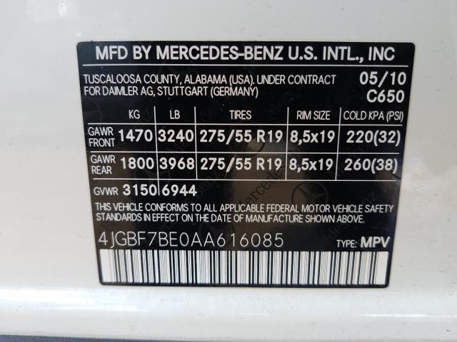 Photo 9 VIN: 4JGBF7BE0AA616085 - MERCEDES-BENZ GL 450 4MA 