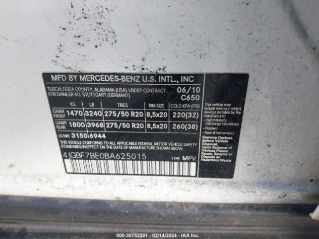 Photo 8 VIN: 4JGBF7BE0BA625015 - MERCEDES-BENZ GL 450 