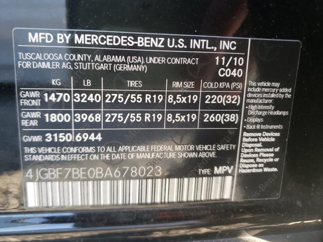 Photo 9 VIN: 4JGBF7BE0BA678023 - MERCEDES-BENZ GL 450 4MA 