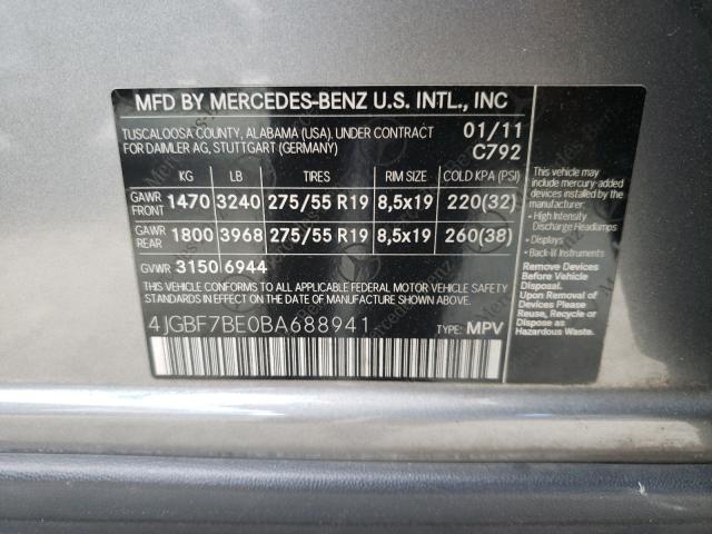 Photo 9 VIN: 4JGBF7BE0BA688941 - MERCEDES-BENZ GL 450 4MA 