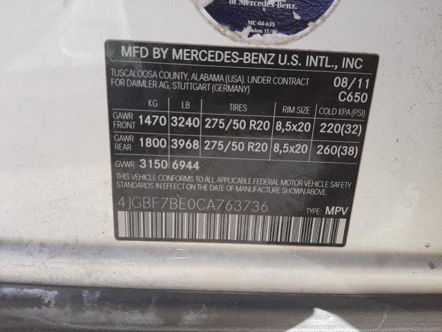 Photo 9 VIN: 4JGBF7BE0CA763736 - MERCEDES-BENZ GL 450 4MA 