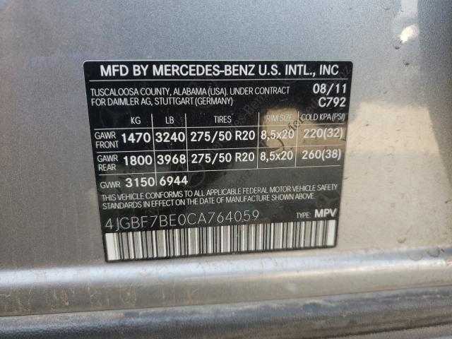 Photo 9 VIN: 4JGBF7BE0CA764059 - MERCEDES-BENZ GL 450 4MA 