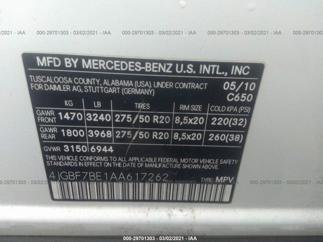 Photo 8 VIN: 4JGBF7BE1AA617262 - MERCEDES-BENZ GL-CLASS 