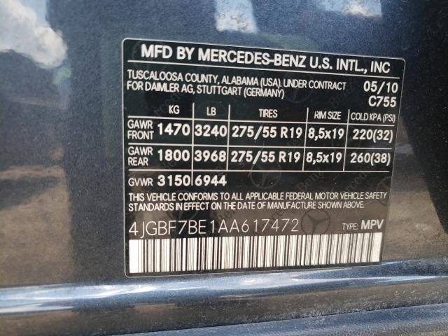 Photo 9 VIN: 4JGBF7BE1AA617472 - MERCEDES-BENZ GL 450 4MA 