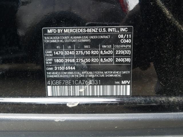 Photo 9 VIN: 4JGBF7BE1CA764331 - MERCEDES-BENZ GL 450 4MA 