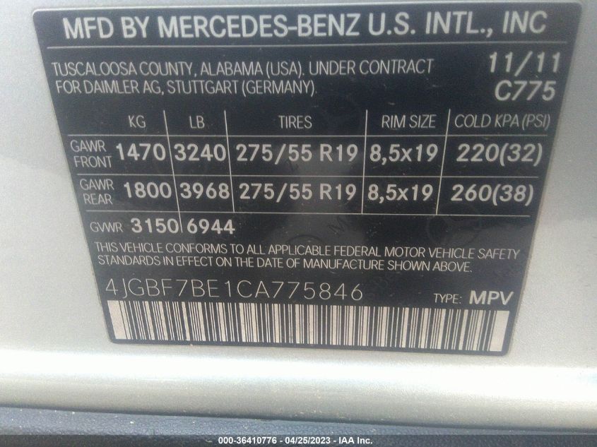 Photo 8 VIN: 4JGBF7BE1CA775846 - MERCEDES-BENZ GL-KLASSE 