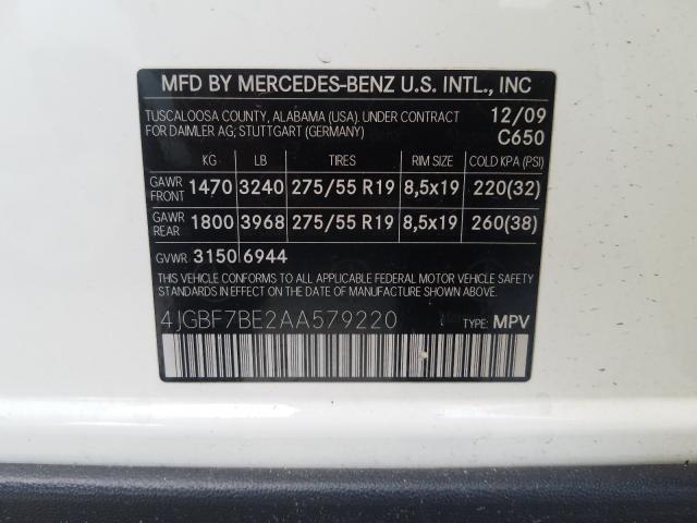 Photo 9 VIN: 4JGBF7BE2AA579220 - MERCEDES-BENZ GL 450 4MA 